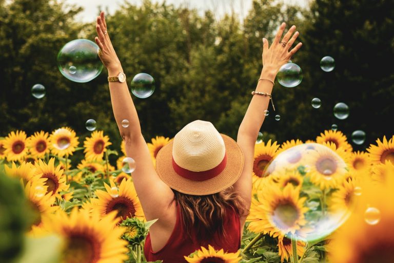 woman in field of sunflowers