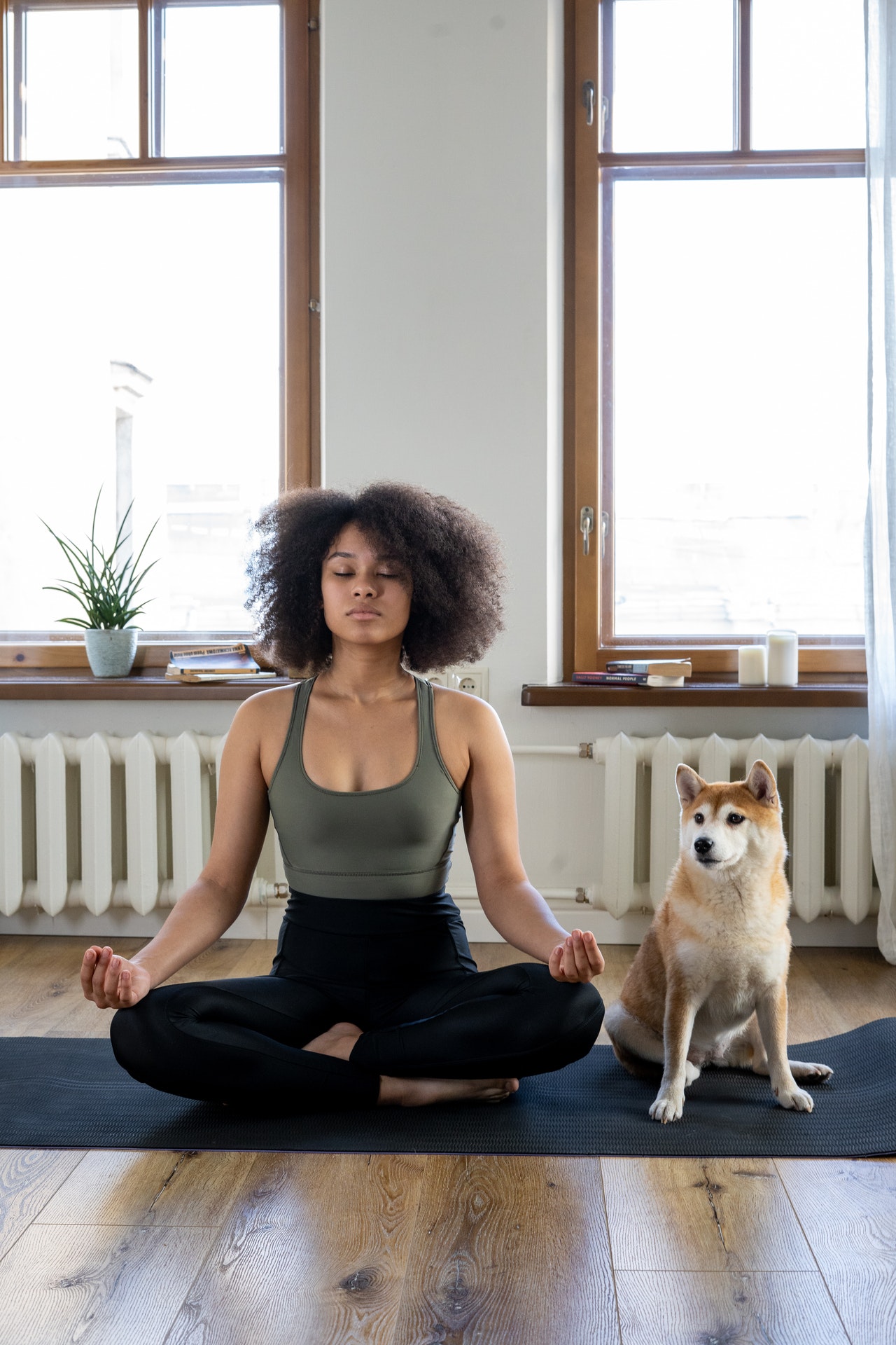 woman meditating with dog-meditation in pandemic